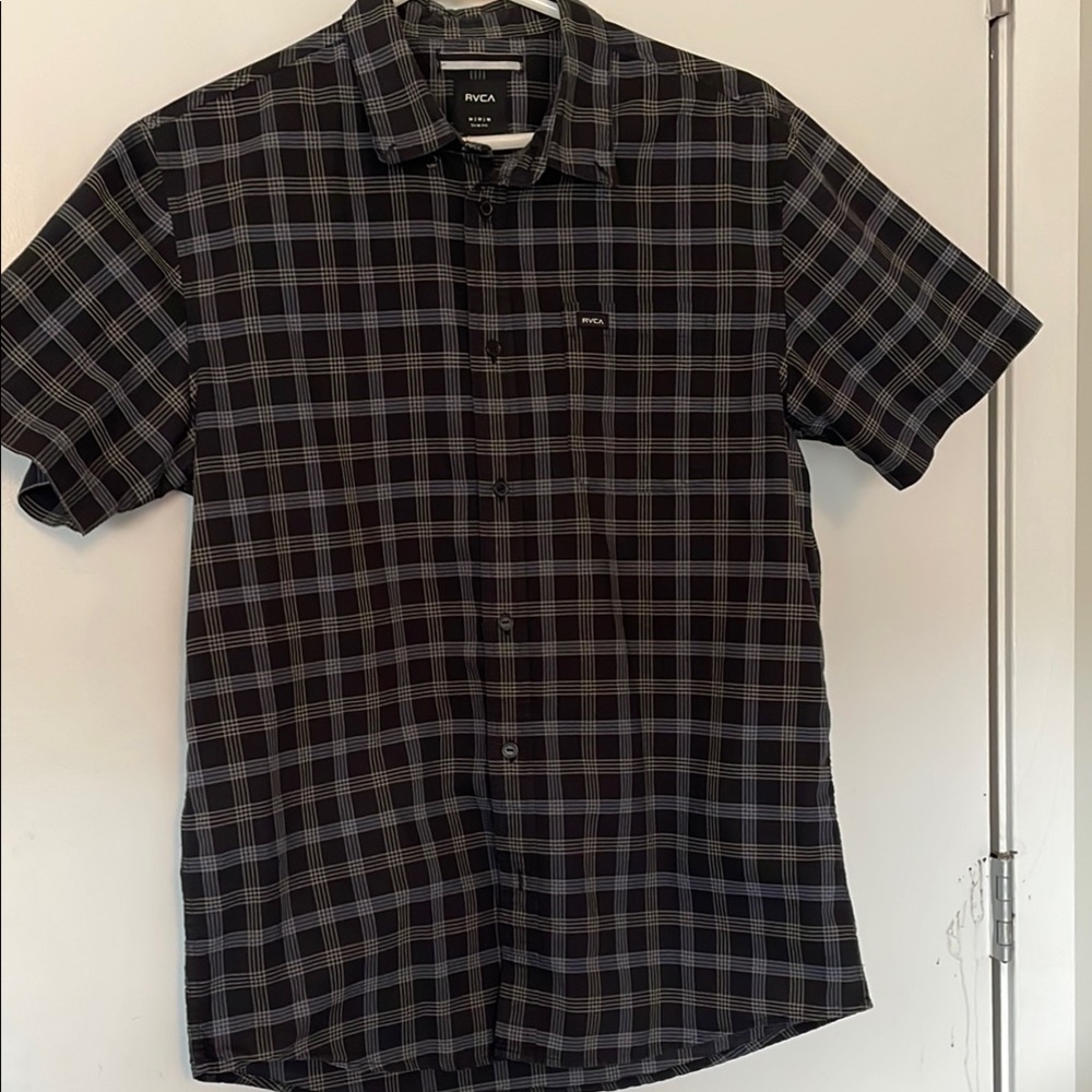 RVCA Men's Dark Blue Plaid Shirt